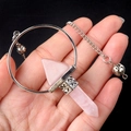Handcrafted rose quartz hexagonal prism pendulum pendant with silver chain detail - Rose Quartz