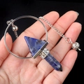 Lapis Lazuli crystal pyramid dowsing pendulum with silver ornate filigree metal holder - Blue Sodalite