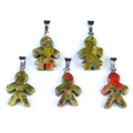 Five unakite gemstone pendants in boy and girl shapes with silver bails and natural textures - Girls / Unakite