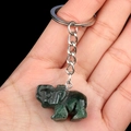 Dunkelgrüner Naturstein Elefant Schlüsselanhänger mit Silberring und Gravur-Details - Indischer Achat