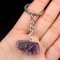 Elefanten-Schlüsselanhänger aus violettem Amethyst-Kristall mit Silberring - Amethyst