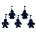 Polished black crystal agate pendants in boy and girl shapes with silver clasps - Obsidian