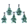 Green natural stone pendants in boy and girl shapes with silver metal clasps - Qinghai Jade