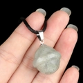 Natural light grey agate planet pendant with silver ring and black cord necklace - Planet Shape (1926) / Labradorite