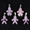 Five purple natural crystal agate pendants in boy and girl shapes with silver bails - Lilac Stone