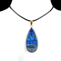 Lapis lazuli teardrop pendant with gold-plated edge and thin black cord necklace - Lapis Lazuli