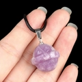 Purple natural agate stone planet pendant on black braided rope with silver clasp - Planet Shape (1926) / Lilac Stone