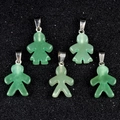 Five green natural stone pendants in boy and girl shapes with silver metal clips - Green Aventurine