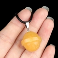 Yellow natural crystal planet pendant with silver clasp on black cord necklace - Planet Shape (1926) / Yellow Jade