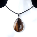 Waterdrop tiger eye stone pendant necklace with silver plating on black woven cord - Tiger Eye (Silver Edging)