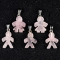 Pink rose quartz crystal pendants in boy and girl shapes with silver metal clasps - Rose Quartz