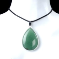 Teardrop green aventurine gemstone pendant necklace with silver plating on model - Green Aventurine (Silver Edging)