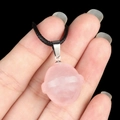 Lollipop shaped rose quartz pendant with a silver clasp and black cord strap - Planet Shape (1926) / White Crystal