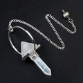 Crystal pyramid pendulum with clear white quartz hexagonal column and silver metal chain - White Crystal