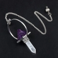 Silver pendulum pendant featuring purple amethyst and clear white crystal point - Amethyst + Clear Quartz