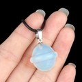 Natural crystal agate planet pendant with Saturn ring design and black leather cord necklace - Planet Shape (1926) / Opal (Synthetic)
