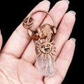 Retro sunflower white crystal column pendant with vintage copper metal finish - White Crystal