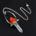 Silver hex crystal pendulum pendant with clear quartz column and red jasper stone - Red Jasper and Clear Quartz