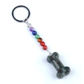 Rainbow stone beads and green bone shaped crystal pendant on a silver keychain - African Blood Stone