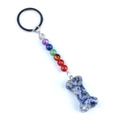 Natural sodalite stone bone keychain with colorful chakra bead chain and metal ring - Blue Spot Stone