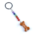 Chakra stone keychain with hand-carved bone pendant and seven colorful natural beads - Yellow Jasper