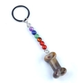 7 Chakra stone beads and natural crystal bone pendant keychain with silver ring - India Agate