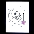 Piedra de estrella de cristal rosa natural en tarjeta creativa de astronauta - Estrella 15mm + Tarjeta / Piedra Lila
