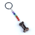 Chakra stone keychain featuring natural beads and a spotted marble bone pendant charm - Rhodonite