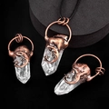 Retro white crystal pillar necklace with celestial moon and star copper solder details - White Crystal