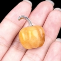 Mini yellow natural stone pumpkin pendant with silver metal stem for decor - Topaz