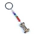 Dalmatian stone bone keychain with colorful natural crystal beads and silver ring - Dalmatian Jasper