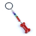 Colorful gemstone bead keychain with a red bone shaped pendant and silver metal ring - Red Jasper