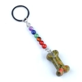 Handmade Unakite bone keychain with colorful seven chakra beads on silver ring - Unakite