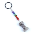 Handmade 7 Chakra natural stone beads keychain with striped agate bone pendant charm - Grey Agate