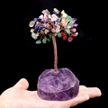 Colorful chakra gemstone tree of life with amethyst raw base for home decor - Rainbow Stone