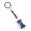 Chakra stone keychain with gray marble-textured bone pendant and stainless steel ring - Larvikite