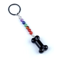 7 Chakra stone keychain with black crystal bone pendant and silver metal ring accessory - Obsidian