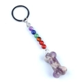 Handmade 7 chakras beads keychain with purple marbled bone-shaped gemstone pendant - Amethyst