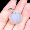 Miniature pumpkin pendant in milky white opal stone with a silver metal stem design - Opal (Synthetic)