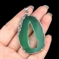 Large green agate slice pendant with silver electroplated edge and natural hollow center - Green Agate (Silver Edge)