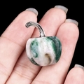 Mini green and white natural stone pumpkin pendant with silver metal hook - India Agate
