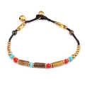 Bohemian woven bracelet featuring natural wood cylinders and red faceted beads - Tiger Eye (2049)