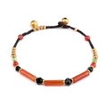 Ethnic natural crystal beaded bracelet featuring carnelian stones and gold bells - Red Agate (2049)