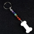 Seven chakra stone bone keychain with colorful beads and white crystal pendant - Porcelain White