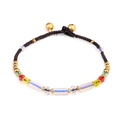 Ethnic handmade braided rope bracelet with colorful glass beads and small golden bells - Opal (2049)