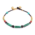 Bohemian beaded bracelet with malachite tubes and turquoise beads on black cord - Malachite (2049)