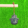 Natural agate Hamsa hand pendant with evil eye engraving on brown cord string - India Agate