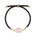 Adjustable woven bracelet with rectangular pink quartz stone and gold accents - Rose Quartz