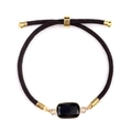 Adjustable black braided rope bracelet featuring a rectangular black onyx style gemstone - Obsidian
