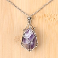 Natural purple amethyst teardrop pendant wrapped in silver geometric metal mesh necklace - Amethyst Egg